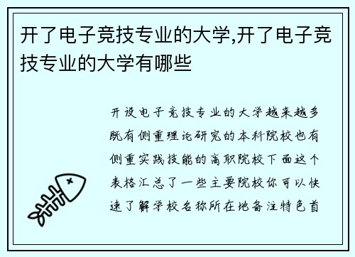 开了电子竞技专业的大学,开了电子竞技专业的大学有哪些